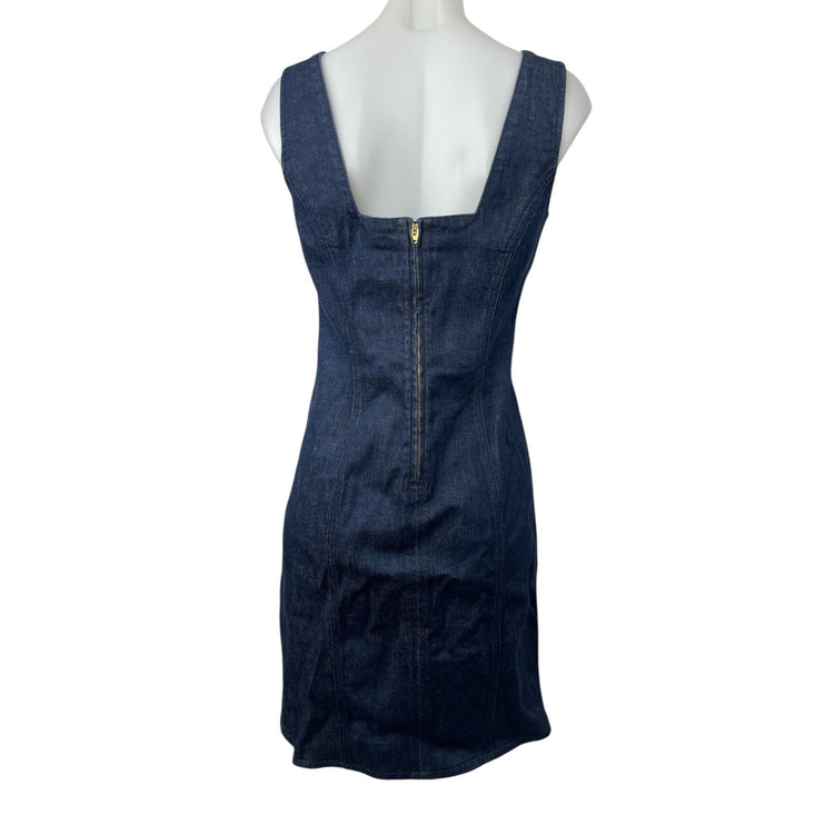 J.Crew Blue Square Neck Sleeveless Slit Zipper Mini Tank A-Line Denim Dress Sz 4