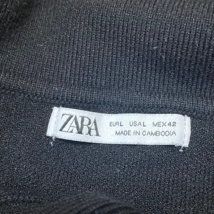 Zara Women's Black Collared Long Sleeve Knit Polo Sweatshirt Sweater Top Size L