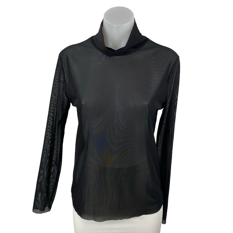 Zara Womens Black Mesh Sheer Cowl Neck See Through Long Sleeve Blouse Top Size L