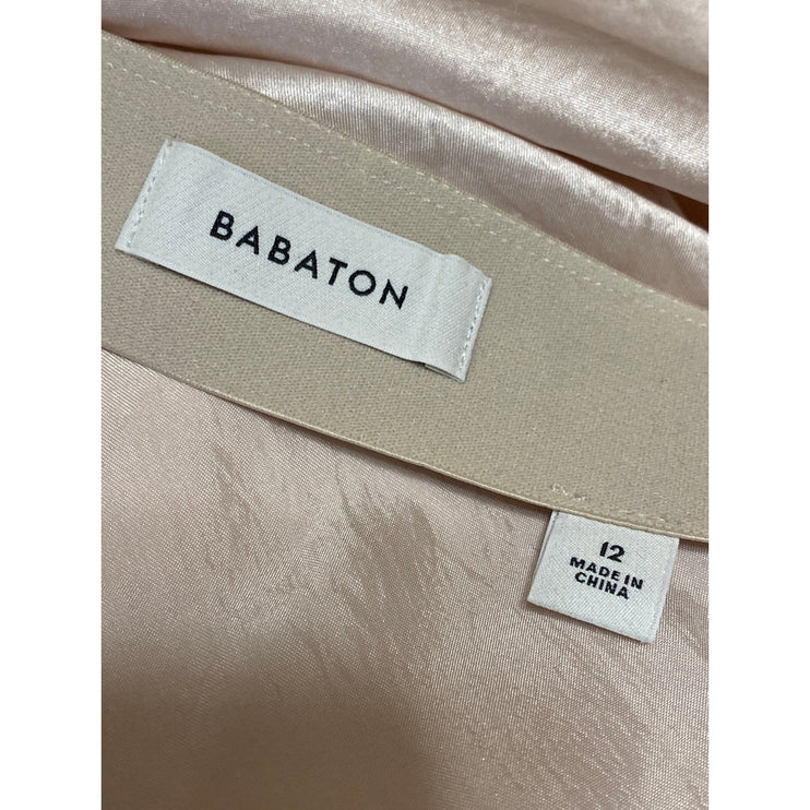 Aritzia Babaton Beige Nude Silk Satin Elastic Waist Flare Midi Slip Skirt Sz 12
