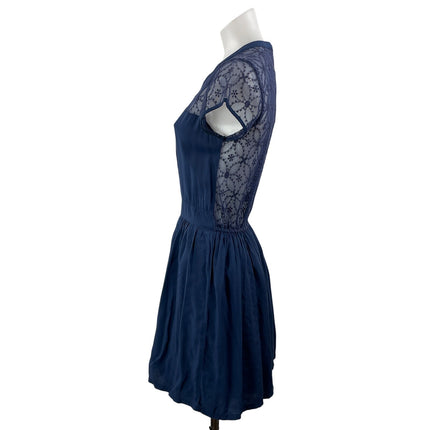 Abercrombie & Fitch Women's Blue Mesh Sheer Lace Fit & Flare Mini Dress Size S