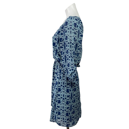 Charming Charlie Blue Geometric 3/4 Sleeve Scoop Neck Mini Blouson Dress Size S