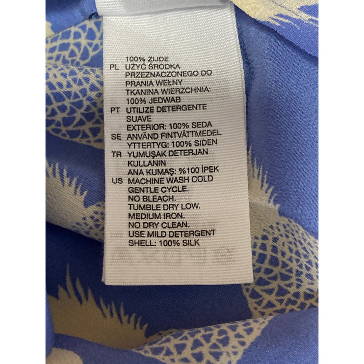 & Other Stories 100% Silk Blue Pineapple Print Long Sleeve Button Up Shirt Top 4