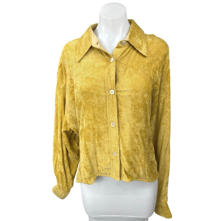 Isabel Marant Fanao Yellow Gold Corduroy Velvet Long Sleeve Button Up Shirt Top