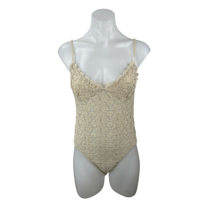 H&M Women's Beige Floral Lace Eyelet Crochet Sleeveless Camisole Tank Bodysuit M
