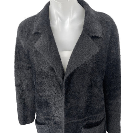 Rebecca Elliot Women's Black Faux Fur Long Sleeve Collar Trench Coat Jacket Sz S