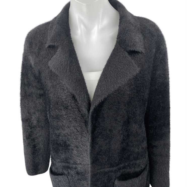 Rebecca Elliot Women's Black Faux Fur Long Sleeve Collar Trench Coat Jacket Sz S