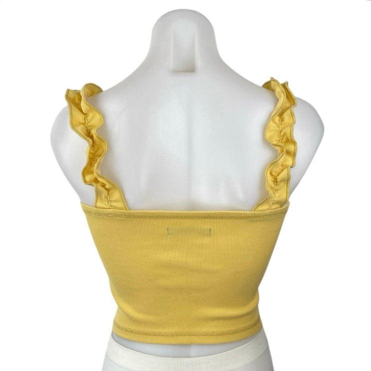 Abercrombie & Fitch Yellow Rib Knit Sleeveless Ruffle Strap Cami Crop Tank Top M