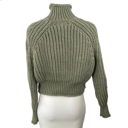 H&M Women's Green Wool Ribbed Knit Turtleneck Long Sleeve Sweater Top Size XS