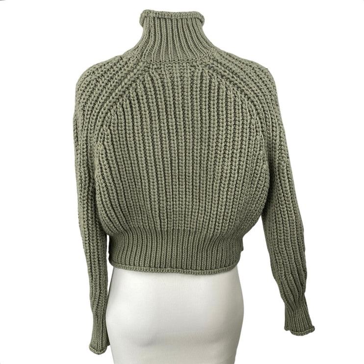 H&M Women's Green Wool Ribbed Knit Turtleneck Long Sleeve Sweater Top Size XS