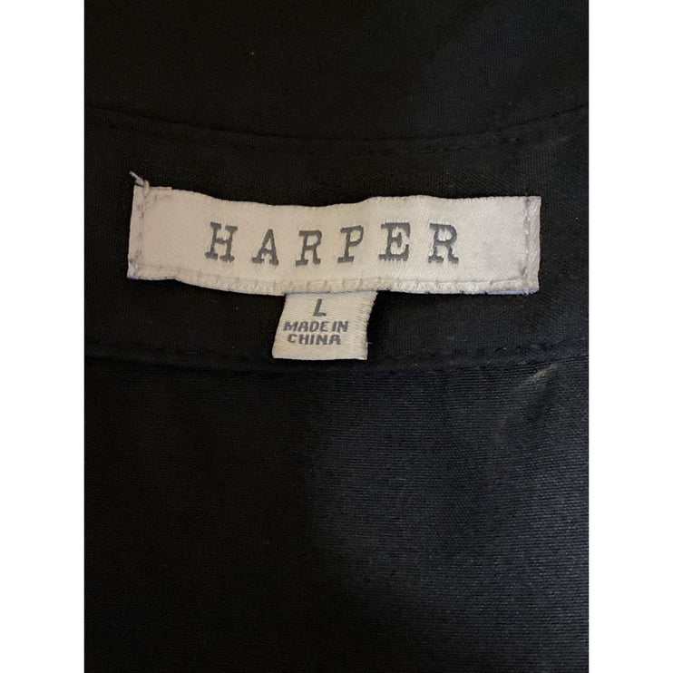 Harper Black Two Way Off Shoulder Long Sleeve Button Down Lace Up Shirt Top Sz L