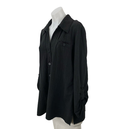 Chico's Women's Black Roll Tab Long Sleeve Pocket Button Down Shirt Top Size 3