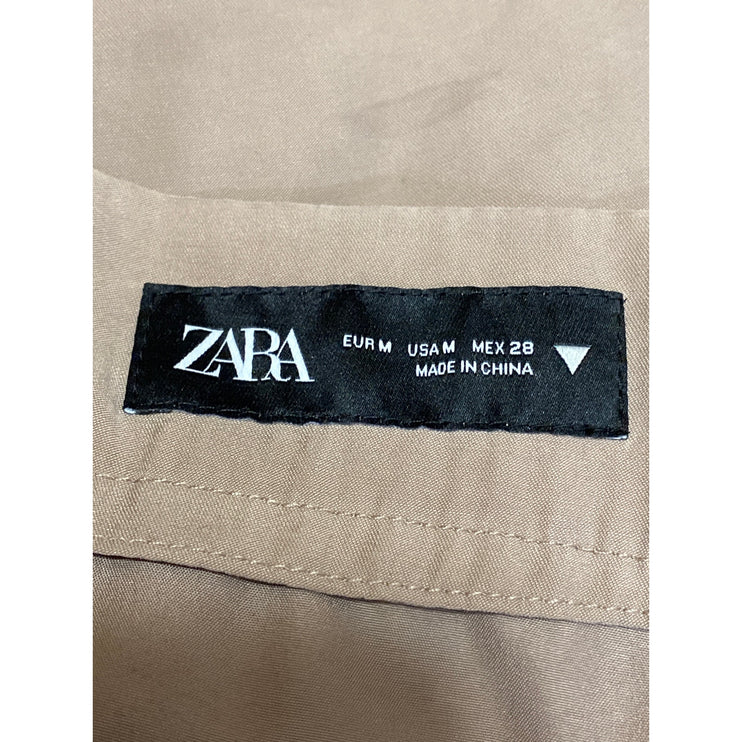 Zara Beige Pleated High Waisted Straight Palazzo Wide Leg Trousers Dress Pants M
