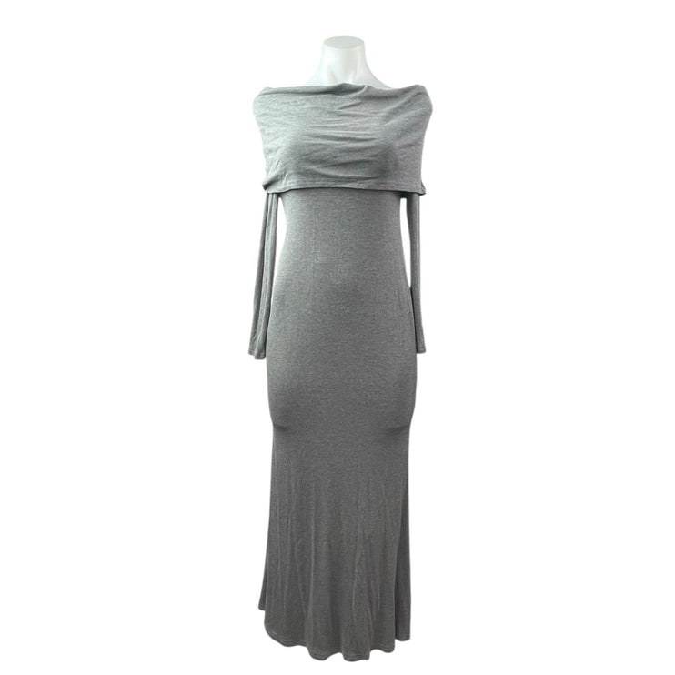 Commense Women's Gray Long Sleeve Off The Shoulder Knit Gown Maxi Dress Size M