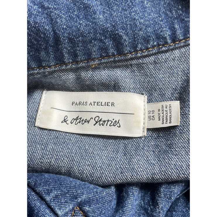 & Other Stories Womens Blue Denim Belted Short Sleeve Mini Flare A-Line Dress 10