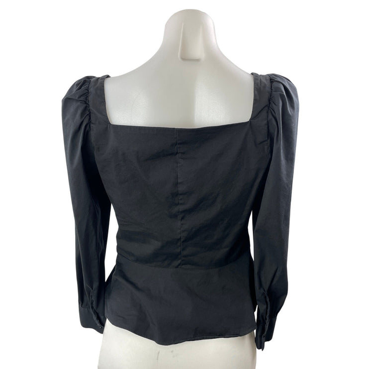 Zara Women's Black Puff Long Sleeve Sweetheart Flare Peplum Blouse Top Size S