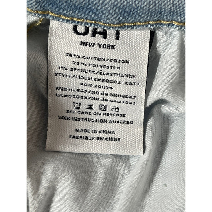 OAT Blue Light Wash High Waisted Split A Line Midi Denim Jean Skirt Size 10/30