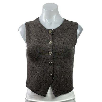 Zara Women's Dark Gray Sleeveless Knit Button Down Tank Vest Crop Top Size S
