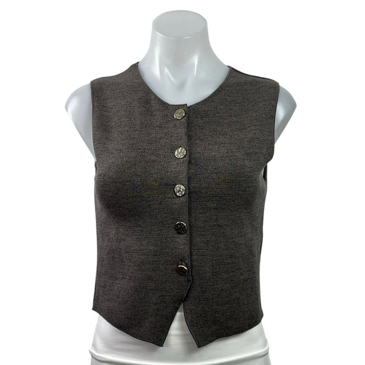 Zara Women's Dark Gray Sleeveless Knit Button Down Tank Vest Crop Top Size S