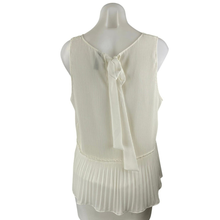 Zara Women's White Sleeveless Tie Plisse V Neck Peplum Tank Blouse Top Size M