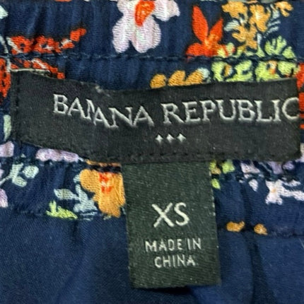 Banana Republic Navy Blue Multicolor Floral Pull On A Line Mini Skirt Size XS