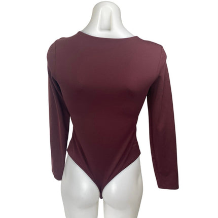 Aritzia Babaton Red Maroon Long Sleeve Crew Neck T Shirt Bodysuit Top Size L