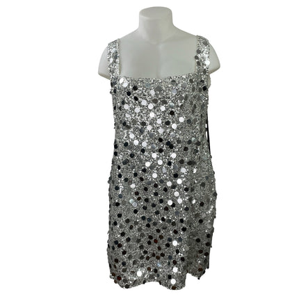 NEW PrettyLittleThing Silver Disc Sequin Sleeveless Mini Party Bodycon Dress 20
