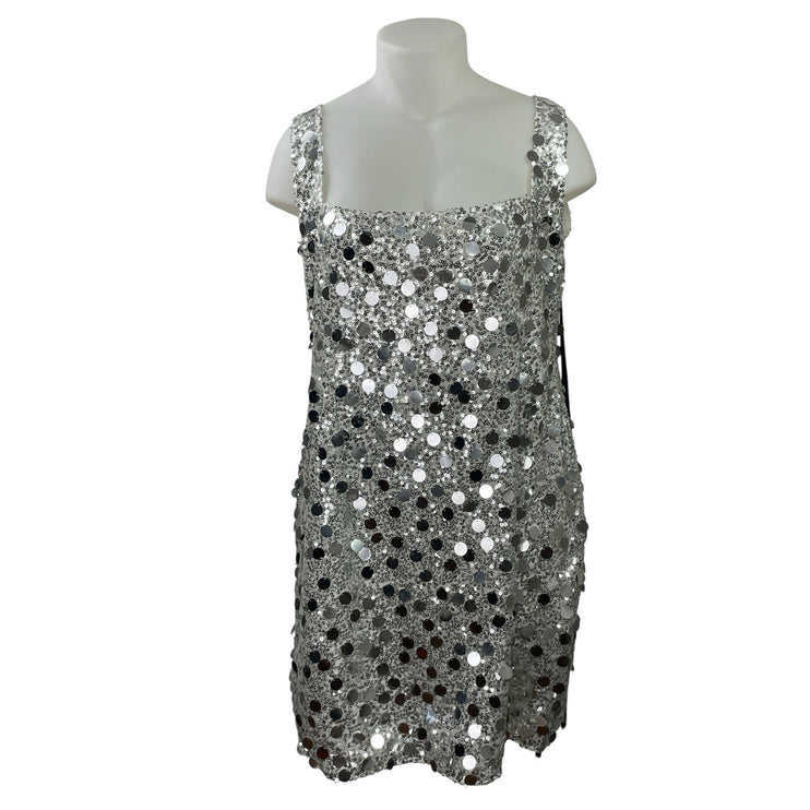 NEW PrettyLittleThing Silver Disc Sequin Sleeveless Mini Party Bodycon Dress 20
