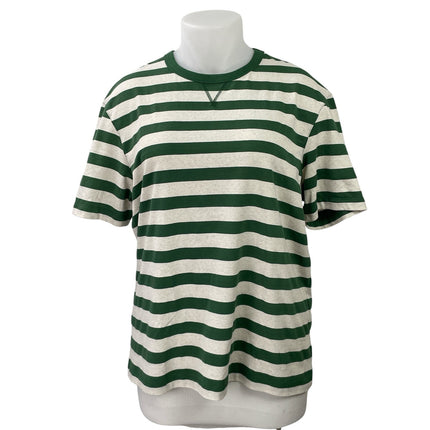 NEW Zara Womens Green White Striped Crewneck Short Sleeve Tee T-shirt Top Sz XL
