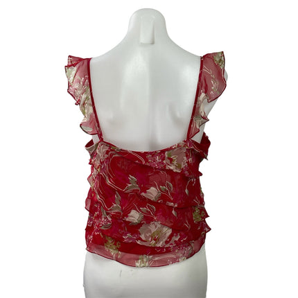 ECI Womens Red Floral Print Sleeveless Ruffle Layered Blouse Tank Top Size 12P