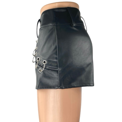 Fashion Nova Black Faux Vegan Leather Studded Ring Mini High Waist Shorts Size S