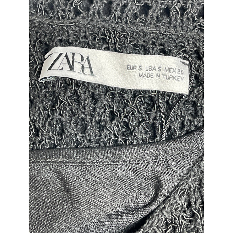 ZARA Black Crochet Knit Sleeveless Cami Camisole Mini A-line Tank Dress Size S