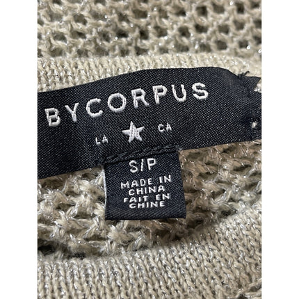 By Corpus Olive Green Metallic Open Knit Crochet Long Sleeve Sweater Top Sz S/P