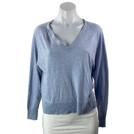 MNG Mango Women's Blue V Neck Long Sleeve Boxy T Shirt Sweatshirt Top Size S