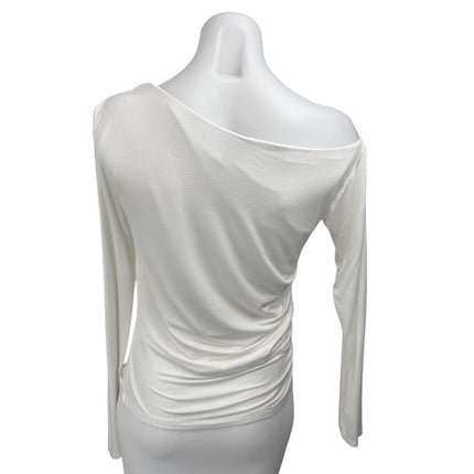 Princess Polly White Long Sleeve One Shoulder Drape Ruched Blouse Top Size 10