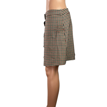 Zara Brown Plaid Checkered Button Down Pleated Mini Straight Pencil Skirt Size M