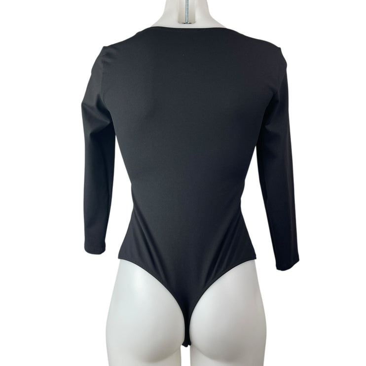 Free People Women's Black Long Sleeve Square Neck Fitted Bodysuit Top Size XS