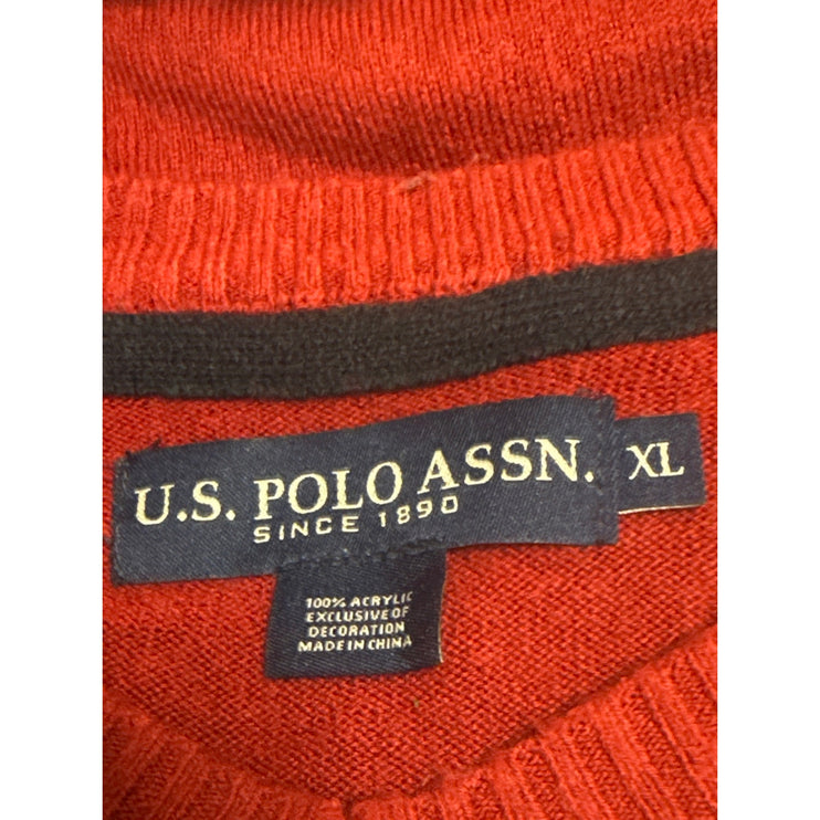 US Polo Assn Men's Red Long Sleeve V Neck Knit Logo Acrylic Sweater Top Size XL