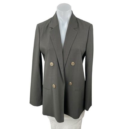 List Womens Gray Notched Collar Long Sleeve Double Breasted Blazer Coat Jacket 4