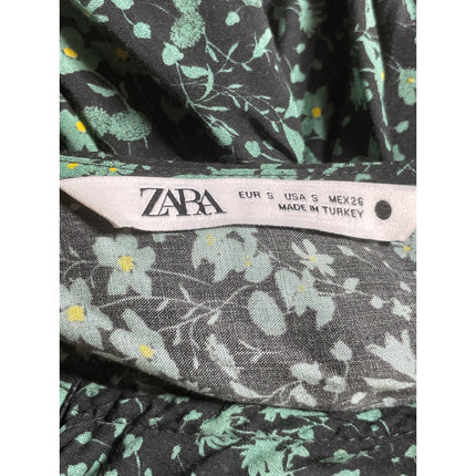 Zara The Angel Green Floral Smocked Long Sleeve Midi Maxi A-Line Shirt Dress S