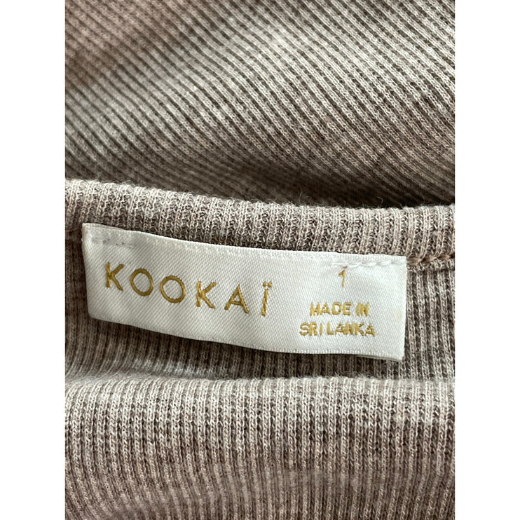 Kookai Beige Ribbed Knit Bustier Sleeveless Tank Crew Mini Bodycon Dress Size 1