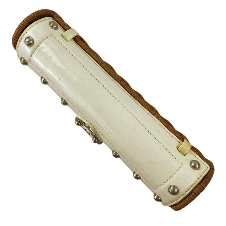 Michael Kors Santorini Wicker Rattan Leather Trim Clutch Purse Pouch Wristlet OS