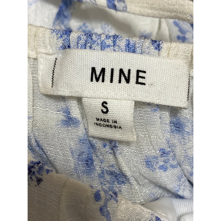 Mine Women's White Blue Floral Tiered Sleeveless Mini Tank Flare A-Line Dress S