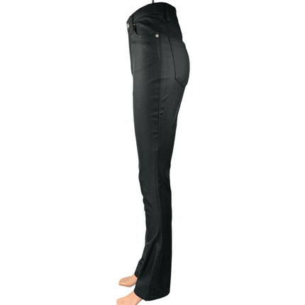 NA-KD Black Coated Faux Vegan Leather High Rise Bootcut Flared Trousers Pants 36