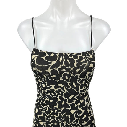 NEW Zara Black Floral Jacquard Sleeveless Cami Camisole Midi Tank Pencil Dress S
