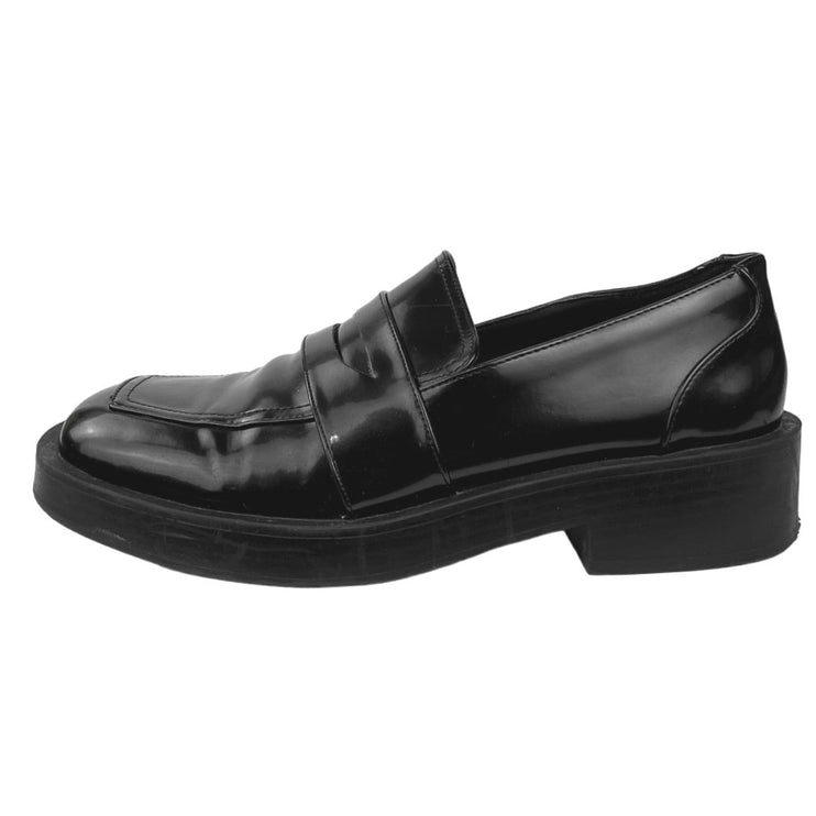 Zara Black Patent Leather Square Toe Chunky Platform Loafer Shoes Sz EU 39 US 8