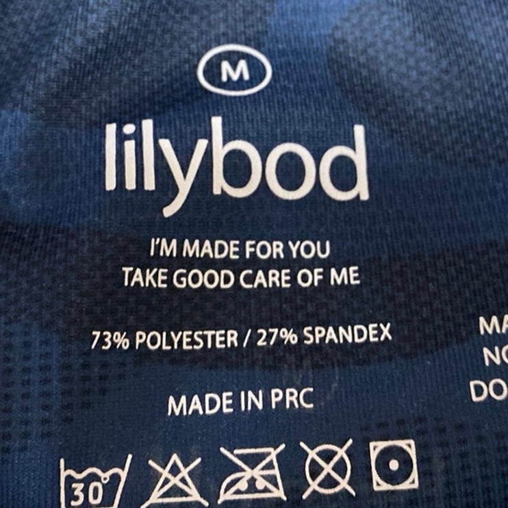 Lilybod Blue Camo Camouflage Sleeveless Activewear Sports Bra Crop Tank Top Sz M