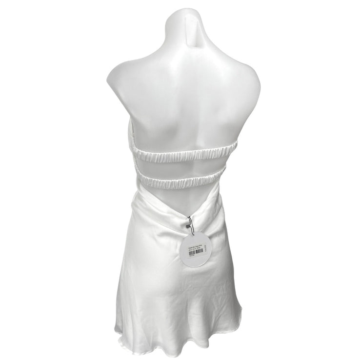 Princess Polly Shellie White Silk Satin Bandeau Twist Cutout Mini A Line Dress 2