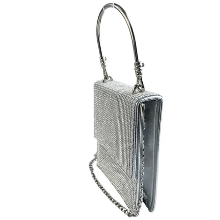 Badgley Mischka Silver Rhinestone Studded Gemstone Bridal Hard Satchel Handbag