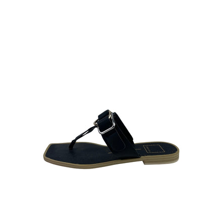 Dolce Vita Ilene Women's Black Faux Leather Thong Square Slip On Sandals Size 7